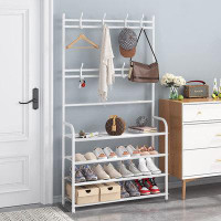 Gian Shoe Rack 4 Tier Coat Rack Shoe Shelf Storage Organizer with Hooks for Entryway Bedroom Closet