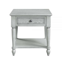Canora Grey 22 Inch Wood End Table, 1 Drawer, Turned Legs, Light Grey