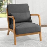 ROOM FULL Leisure Chair With Solid Wood Armrest And Feet