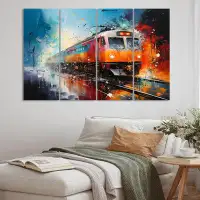 Williston Forge Train Dynamic Momentum Pointillism III - Transportation Wall Art Living Room - 4 Panels