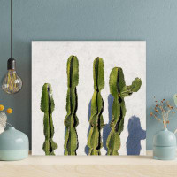 Foundry Select Green Cactus Plant On White Background 3 - 1 Piece Square Graphic Art Print On Wrapped Canvas