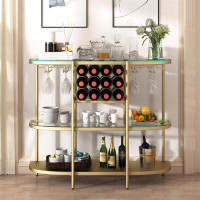 Mercer41 Elegant Gold Glass Wine Rack Table | 3-Tier Modern Bar Storage