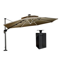 Arlmont & Co. Arlmont & Co. 144'' Outdoor Double Top Round Deluxe Patio Umbrella with Base in Ground