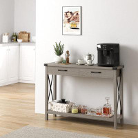 Gracie Oaks Console Table with 2 Drawers, Farmhouse Entryway Table with Storage Shelf, Accent Wood Sofa Table