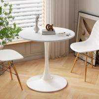 Wenty 42.12"Modern Round Dining Table With Printed White Marble Table Top,Metal Base  Dining Table, End Table Leisure Co
