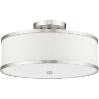 Latitude Run® Elegant Transitional 3-light Bronze Ceiling Mount Fixture With Hand Crafted Off-white Fabric Hardback Shad
