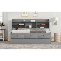 Red Barrel Studio Delsol Platform Bed, Beds with Built-in Bookshelves, Three Storage Drawers and Trundle