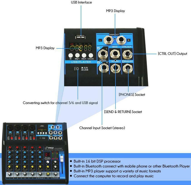 New in box - PYLE PMXU63BT 6 CHANNEL BLUETOOTH STUDIO MIXER - CHECK OUT THE FEATURES AND THE PRICE !! in Performance & DJ Equipment in London - Image 3