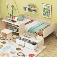 Latitude Run® Wood Twin Size Platform Bed With 2 Drawers And 1 Chair&Desk Set
