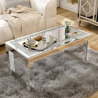 Mercer41 Mercer41 Mirrored Coffee Table With Mirror Crystal Board, Glass Rectangle End Table Coffee Tea Table For Living