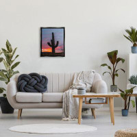 Stupell Industries Desert Cactus Plant Silhouette Radiant Sunset Sky by Jeff Poe - Floater Frame Print on Canvas