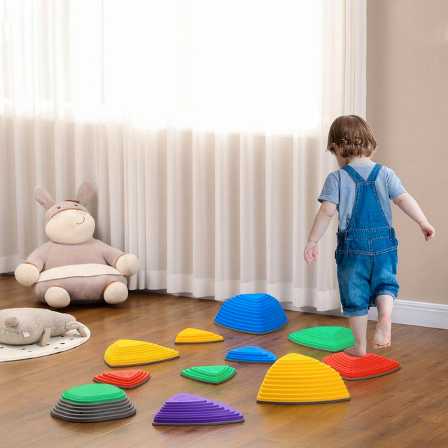 BOUNCING DESIGN 11 PCS STEPPING STONES KIDS WITH NON-SLIP RUBBER, STACKABLE BALANCE RIVER STONES FOR OBSTACLE COURSE SEN in Toys & Games - Image 2