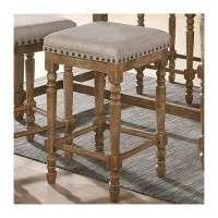One Allium Way Set Of 2 Beige Fabric Counter Height Stool In Weathered Oak Finish