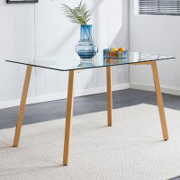 Ebern Designs Rectangular Glass Dining Table for 4-6 with 0.31" Tempered Glass Tabletop
