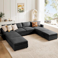 Smugdesk.com Adelyna 127" Wide Modular Sofa & Chaise With Storage
