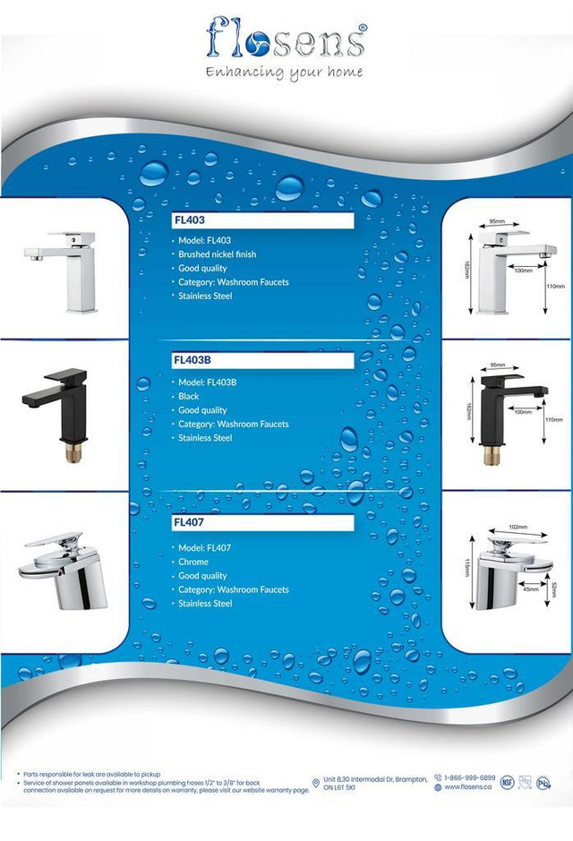 washroom faucets basin faucets single hole 3 hole deck plate life time warranty free hoses pair in Bathwares in Toronto (GTA)