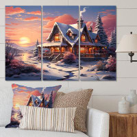Millwood Pines Winter Snowy Cottage II - Landscapes Metal Wall Art Prints Set