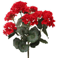 Primrue 18" Vibrant Red Geranium Bush With 7 Fronds - 1pc, Lifelike & Uv Resistant Artificial Flower For Indoor/outdoor