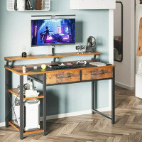 17 Stories Computer Desk With Drawers And Storage Shelves, 48 Inch Home Office Desk With Monitor Stand, Work Study PC De