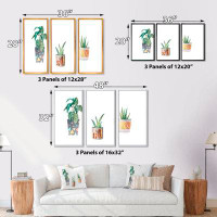 Bungalow Rose Three Potted Houseplants - 3 Piece Floater Frame Painting on Canvas