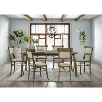 Red Barrel Studio Bistro Vintage Walnut 7 Piece 72" Dining Table Set With Off White Fabric Dining Chairs