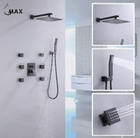 Wall Shower System Set Three Functions With 6 Body Jets Matte Black Finish Finish