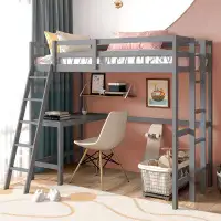 Harriet Bee Diamonde Twin Loft Bed Frame W/desk Angled And Built-in Ladder Solid Wooden Frame Grey
