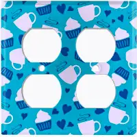 WorldAcc Metal Light Switch Plate Outlet Cover (Coffee Cup Cake Blue White - Double Duplex)
