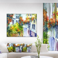 Made in Canada - Design Art Flowers Near the House Landscape Painting Print on Wrapped Canvas