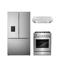 Cosmo Cosmo 3 Piece Kitchen Appliance Package with French Door Refrigerator , 30'' Gas Freestanding Range , and Under Ca