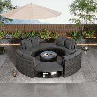 Latitude Run® 9-Piece Patio Furniture Set with Tempered Glass Coffee Table and 6 Pillows