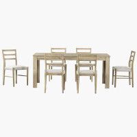 Gracie Oaks Wooden Dining Table Set Extendable With 6 Chairs