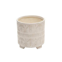 Foundry Select Footed Planter With Ceramic And Geometric Pattern, Set Of 2, Beige