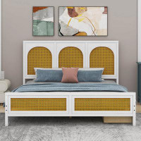 Bay Isle Home™ Alxis Queen Size Wood Storage Platform Bed with 2 Drawers, Rattan Headboard and Footboard