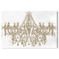 Bungalow Rose Fashion and Glam Glitz and Glam Gold Glitter Chandelier Modern White Canvas Wall Art Print