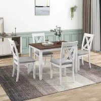 Audiohome Rustic Minimalist Wood 5-Piece Dining Table Set With 4 X-Back Chairs For Small Places