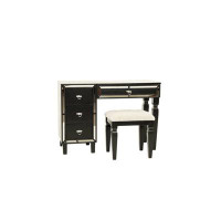 Rosdorf Park Traditional Formal Black Color Vanity Set W Stool Storage Drawers 1Pc Bedroom Furniture Set Tufted Seat Sto