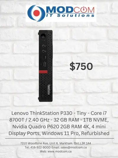 SALE Lenovo ThinkStation P330 Tiny Workstation Mini PC, Intel Core i7 8700T 2.40 GHz, 32 GB RAM, 1TB NVME, Win11 Pro