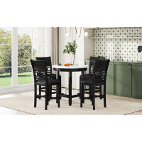 Red Barrel Studio -piece Counter Height Dining Round Table Set With Faux Marble Top Table And 4 Pu-leather Chairs In Dar