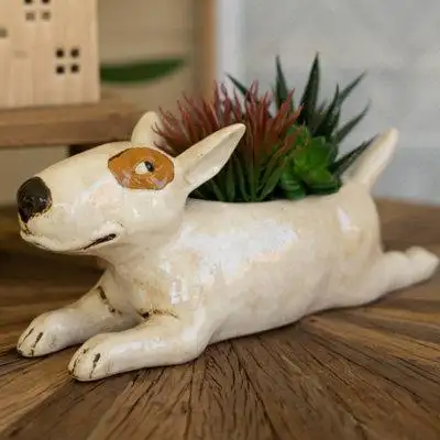 Kalalou Kalalou Modern Ceramic Bull Terrier Planter In White