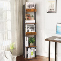 KOVOME Bookshelves 5-Tier, Rotating Bookshelf Tower For Corner, Tall Industrial Bookshelf, Wood And Metal Black