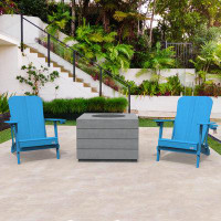 Rosecliff Heights Lois3-Pieces Rock And Fibreglass Fire Pit Table With 2 Foldable Plastic Adirondack Chair2140
