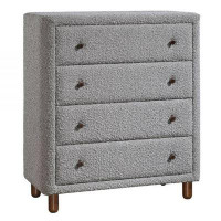 Mercer41 Yuliza 38 Inch Tall Dresser Chest, 4 Drawers, Gray Boucle Upholstery, Brown