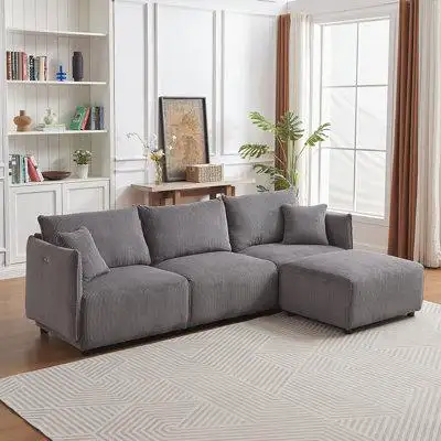 Latitude Run® Modern Minimalist Corduroy Combination Sofa with 2 Comfort Cushions for Living Room