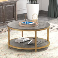 17 Stories Marble Top Modern Circle Table Sturdy with Storage Open Shelf