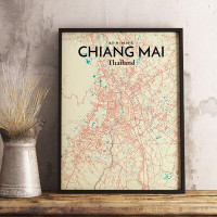 Made in Canada - Wrought Studio 'Chiang Mai City Map' Graphic Art Print Poster in Tricolor