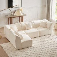 Latitude Run® 148" Versatile Beige Sectional Sofa: Wide Deep-seating For 4, Ideal For Home And Office Spaces