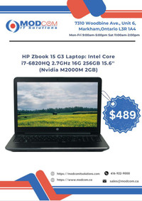 HP Zbook 15 G3 15.6-inch Laptop OFF Lease FOR SALE!!! Intel Core i7-6820HQ 2.7GHz 16Gb RAM 256GB-SSD (Nvidia M2000M 2GB)