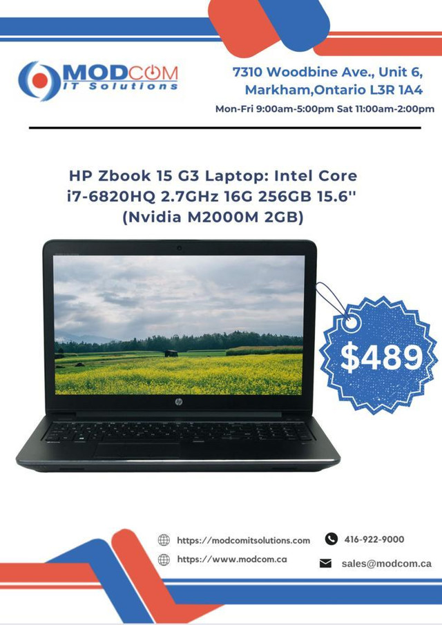 HP Zbook 15 G3 15.6-inch Laptop OFF Lease FOR SALE!!! Intel Core i7-6820HQ 2.7GHz 16Gb RAM 256GB-SSD (Nvidia M2000M 2GB) in Laptops