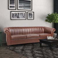 Canora Grey 84'' Chesterfield Three Seater Sofa PU Rolled Arm